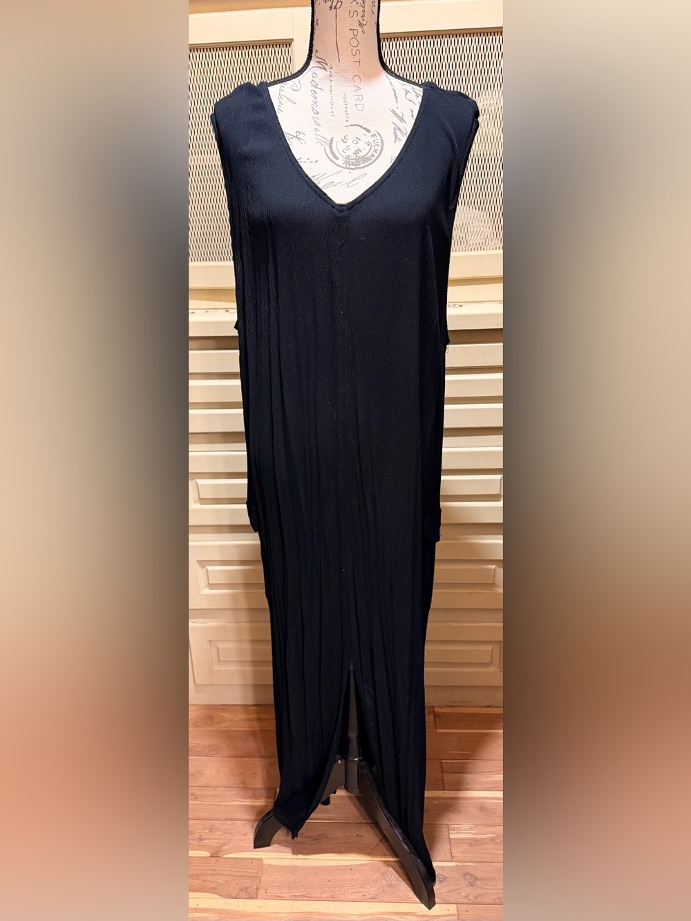 VTG 90s Carole Little Black Rayon Open Sided Duster Vest Tabard